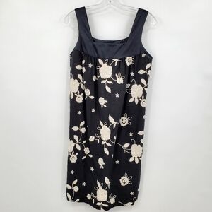 Karen Kane Linen Blend Black White Floral Embroidered Dress